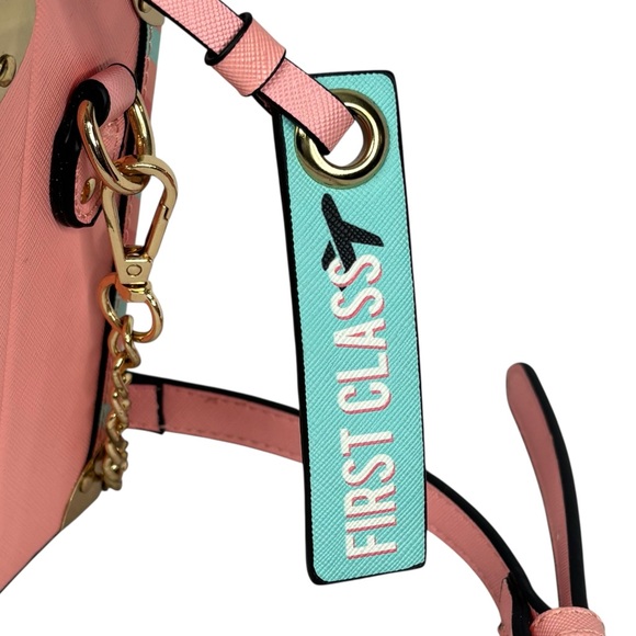 Aldo Pink Bon Voyage Travel Themed Clasp Close Suitcase Luggage Crossbody Purse - Picture 5 of 16